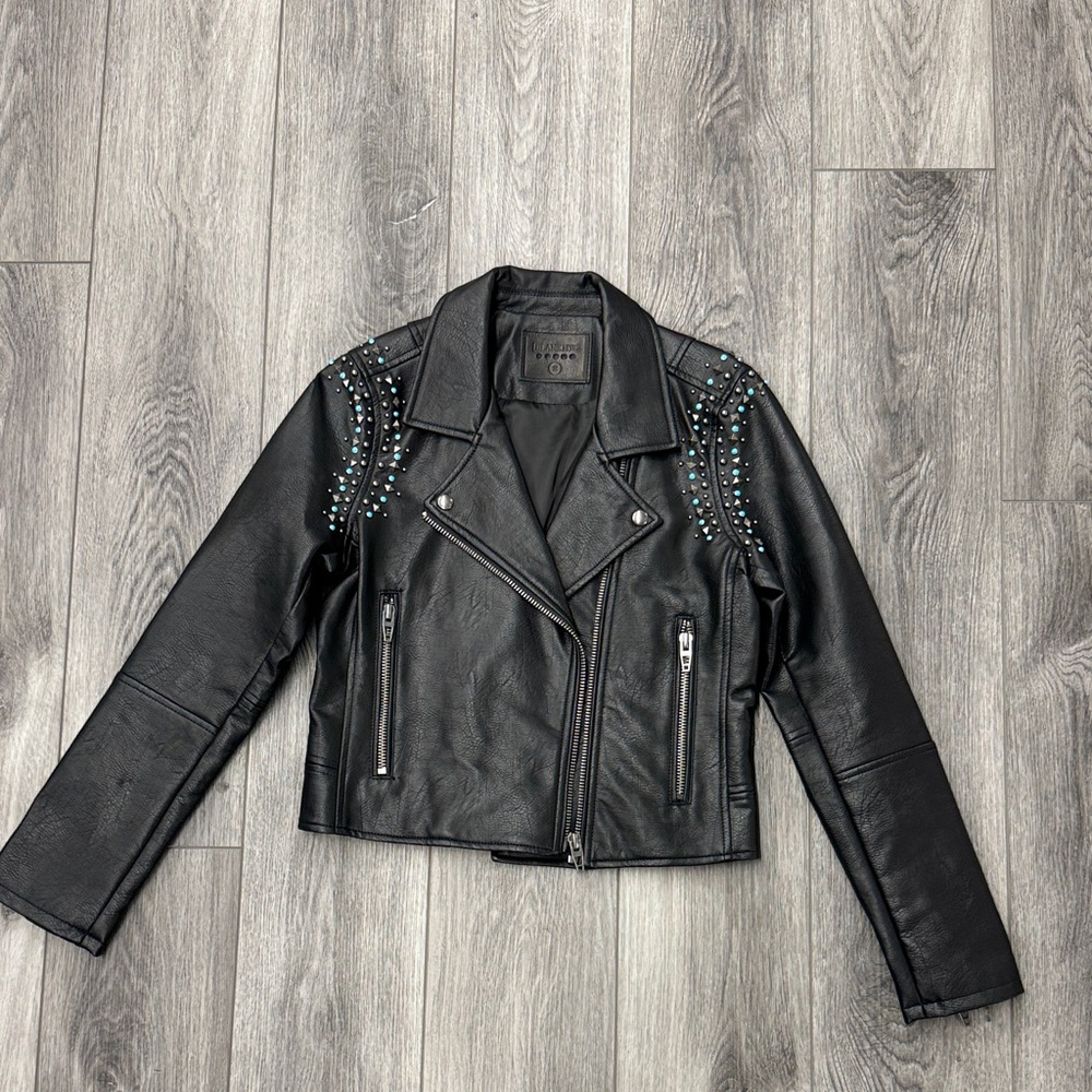 Blank NYC Black Vegan Leather Jacket with Studded Details